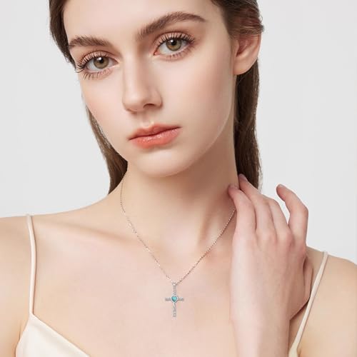 Cross Necklace 925 Sterling Silver Turquoise Christian Pendant Religious Cross Jewelry Christmas Gifts for Women Men - style: Heart