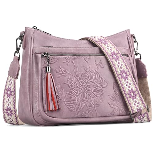 Crossbody Bags for Women, Vegan Leather Medium Crossbody Purse, Spacious Daily Travel Shoulder Bag with Boho Strap - color: Purple