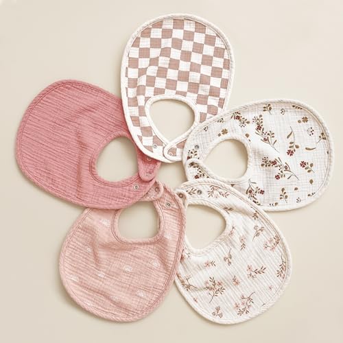 Konssy Muslin Baby Bibs 8 Pack Baby Bandana Drool Bibs Cotton for Unisex Boys and Girls, Soft Absorbent Set for Teething and Drooling - color: Mauve