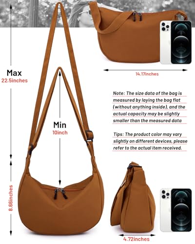 Crossbody Crescent Bag for Women Men Trendy, Crescent Sling Bag with Adjustable Strap, 2 Zippers Lightweight - color: Brown
