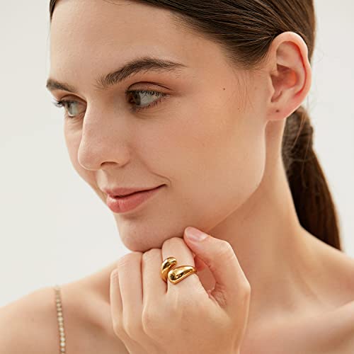 Gold Silver Rings Set for Women Chunky Statement Rings ZC Dome Evil Eye Croissant ring Thick 18K Gold Plated Band Rings - color: Teardrop, size: 7