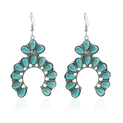 coadipress Bohemian Turquoise Beaded Tassel Earring for Women Ethnic Chandelier Boho Beads Earrings Hollow Out Turquoises Beaded Statement Earrings Ethnic Style Jewelry Gifts - color: Turquoise Hoof