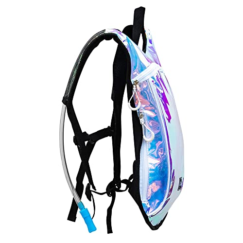 Vibe Festival Gear Rave Hydration Pack Backpack with 2L Water Bladder for Women Men – Festival Hydropack, Hydro Pack, Leak Proof, Lightweight – Teens, Party, Hiking, Running, Outdoor Sports - color: Gold Pink Holographic