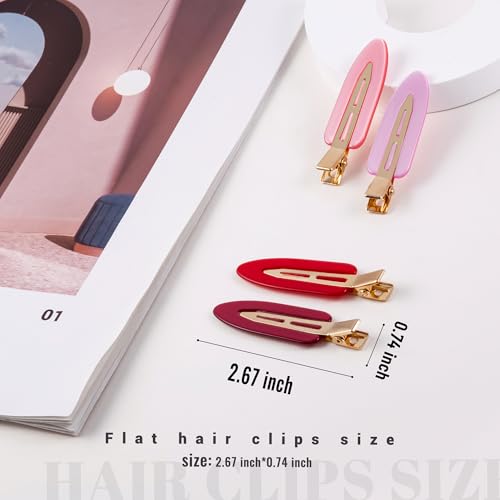 10 Pcs Creaseless No Crease No Bend Flat Hair Clips For Styling Non Slip Makeup Clips For Women Salon Hairstyle,Bright Pink Red - color: Bright Pink Red