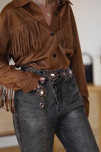 Montana West Rustic Couture's Large Western Concho Metal Belts for Women Cowgirl - color: Angel White Smoke