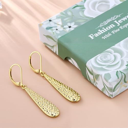 Silver Long Teardrop Dangle Earrings for Women, 14K Gold Plated Hypoallergenic Drop Leverback Earrings, Trendy Long Teardrop Dangle Earings for Jewelry Gifts - color: C-14K Gold