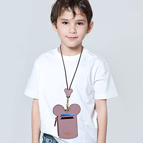 BUUFAN Chic Cute Travel PU Leather Student ID Card Holder Lanyard Neck Pouch Bag With Coin Wallet Purse for Students Women Kids Teens Girls (Purple) - color: Purple