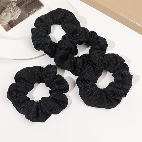 Ivyu Hair Scrunchies for Women - Hair Ties No Damage Both for Thick Hair or Thin Hair Curl Hair No Crease Black Scrunchies Ponytail Holder No Hurt Your Hair - color: Black