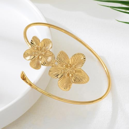 Arm Cuff for Women Gold Upper Arm Bracelet Minimalist Adjustable Cuffs Bangle Punk Dress Jewelry - style: Flower C