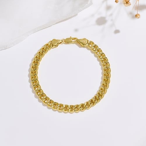 14K Gold Bracelets for Women & Men 6.5mm Cuban Chain Bracelet for Men Trendy Dainty Link Bracelets for Women Jewelry Gifts - color: 14K Gold Cuban Bracelet-8.5
