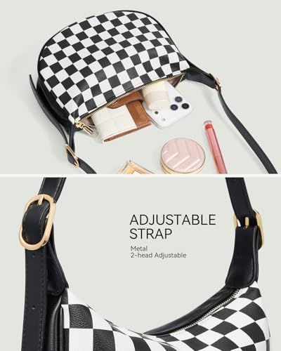 BOSTANTEN Purses for Women Crescent Crossbody Bag Vegan Leather Shoulder Hobo Handbag Adjustable Strap - color: Small Black White