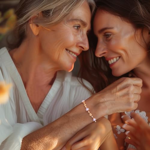 925 Sterling Silver Birthstone Heart Bracelet Jewelry Gift for Women | Rose Gold Plated Bracelets,Hypoallergenic,Adjustable Chain Personalized Anniversary Christmas Jewelry Gift for Mom Wife - color: Rose Gold-06-Jun