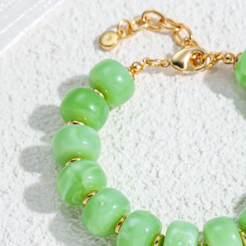 Chunky Beaded Bracelets for Women Boho Multicolor Acrylic Resin Beads Bracelet Adjustable Statement Bracelet Summer Beaded Jewelry - color: Heart beads bracelet-light green