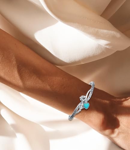 Genuine Turquoise Bracelet Cuff Bracelet for Women Mom 925 Sterling Silver Natural Turquoise Bangles Vintage Bracelet Boho Jewelry for Birthday Christmas Mother's Day Valentine's Day - style: Rose