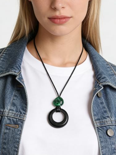 Bohemian Necklaces for Women Long Leather Necklace with Large Pendant Chunky Boho Hippie Jewelry Pendant Chocker Necklace - style: Large Pendant Necklace
