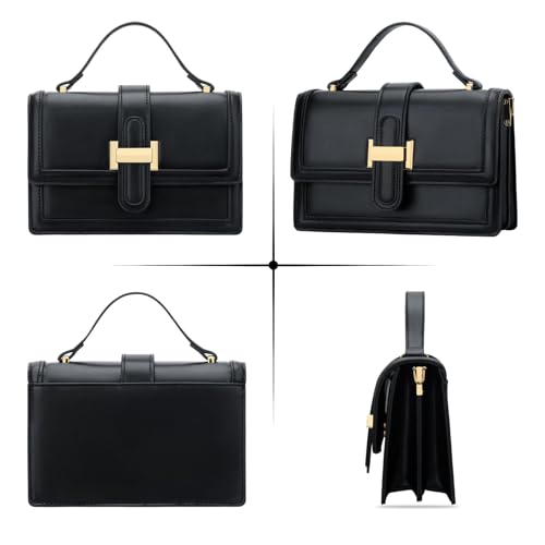 KKXIU Crossbody Bags for Women - Top Handle Purses for Lady, Leather Handbags Shoulder Clutch with Adjustable Shoulder Strap - color: B-black