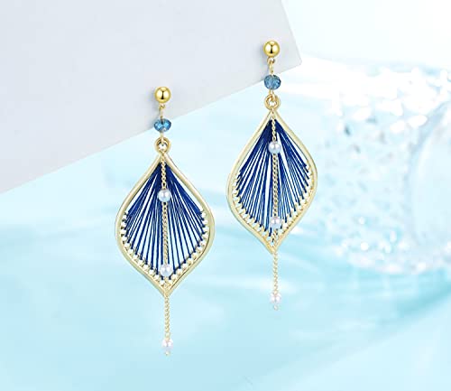Earrings for Women Colorful Layered Leaf Earrings Bohemian Dangle Drop Tassel Silver Earrings Women Gifts - style: Pearl leaf earrings