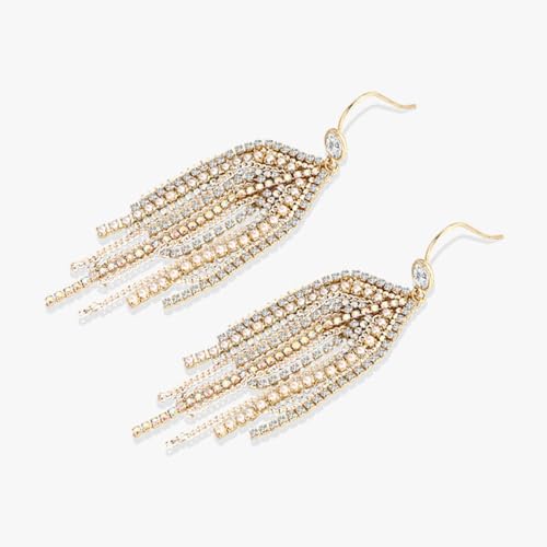 Gold Chandelier Earrings for Women Pearl Rhinestone Fringe Long Tassel Earrings for Women Sparkly Rhinestone Jewelry for Wedding Party Accessories