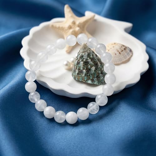 Crystal Bracelets, Bracelet for Women, Nature Crystal Stretch Elastic Bracelet, Nature Gemstone-8mm, Healing Stone Bracelets, Jewelry Gifts for Women, Holiday - color: White
