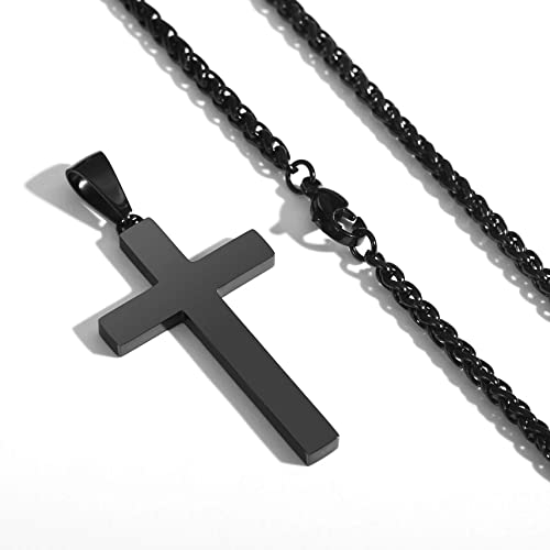 P. BLAKE Cross Necklace for Men Boys- Stainless Steel Cross Pendant with 16-24 Inches Chain Christian Religious Jewelry Gifts - size: 20 inches, style: Black Pendant 1.7*0.9