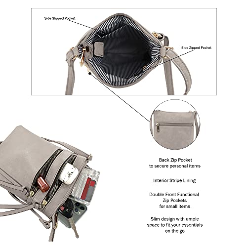 DELUXITY Crossbody Purse Bag Shoulder Bag Multi Pocket Zipper Purse - color: Grey