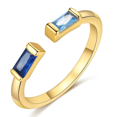 TOBENY Gold Birthstone Rings for Women 14K Gold Plated Adjustable Rings Non Tarnish Gold Stackable Rings Dainty Emerald Green Cubic Zirconia Ring for Mother Daughter Birthday Jewelry Gifts - color: Sep+Dec