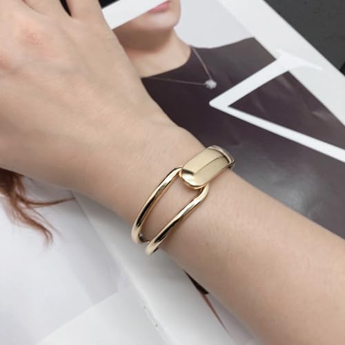 Chunky Gold Bracelet - Tear Drop & Cuff Bracelet - Polished Twisted Hinged Bangle - Wide Wrist Cuff - Irregular Twisted Bangles for Women - color: B gold