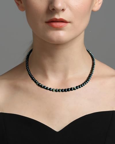 Simple Choker Necklace for Women Real Stone and Crystals Necklaces 4mm Beaded Choker Jewelry Meditation Gift for Women (16"+2") - style: Golden Obsidian