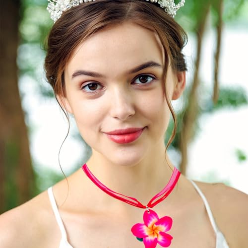 4 Pairs Tropical Bohemian Dangle Earrings For Women Hawaii Plant Daisy Flower Drop Earrings Set - color: Rose red