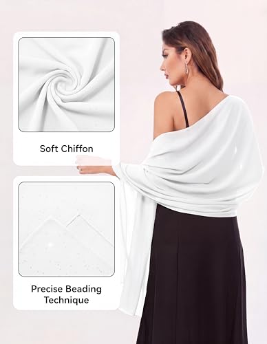 Shawls and Wraps for Evening Dresses Sheer Chiffon Women Elegant Soft Silky Sparkly Wedding Bridal Scarf - color: White B