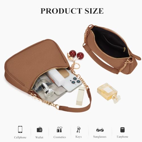 Small Shoulder Bags for Women Y2k Cute Shoulder Purse with Cherry Pendant Trendy Designer Handbag for Daily - color: A03-brown