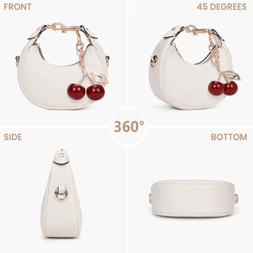 JQWSVE Small Top Handle Bags for Women Mini Purses Cute Ladies Handbags Crescent Mini Crossbody Bags with Cherry - color: A01-small-white