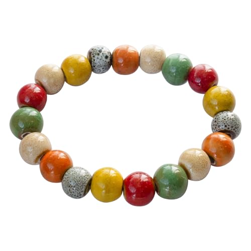 Handmade Multi-Color Faceted Ceramic Beads Bracelet for Women, Boho Stretch Bracelet with Oval Colorful Glazed Beads, Adjustable Bohemian Jewelry Gift for Mom Wife - color: big colorful