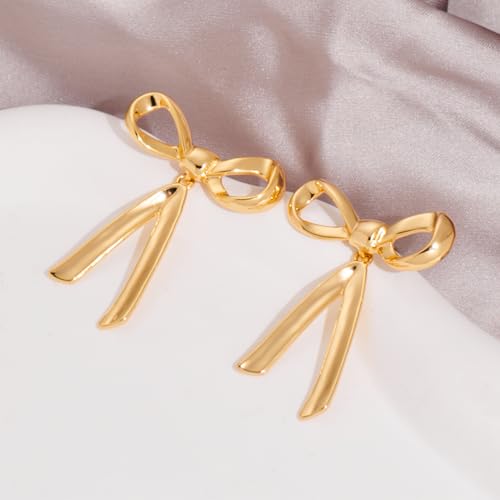 Gold Silver Bow Drop Earrings for Women Long Tassel Chain Bow Earrings Ribbon Bowknot Dangle Earrings Jewelry Gifts - color: Gold Bow E