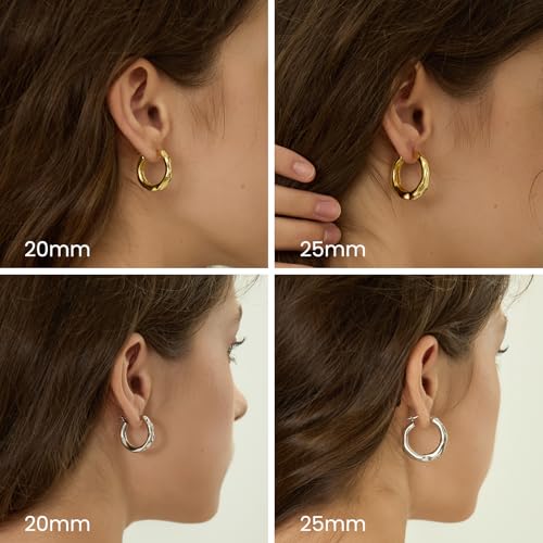 ARSIS Mix & Match 18K Gold-Plated Hoop Earrings for Women, Hypoallergenic, 925 Sterling Silver Posts, Organic Textured Design, Lightweight Hoops in Gold/Silver/Rose Gold, Jewelry Gift for Her - color: Rose Gold-20mm, size: 20mm