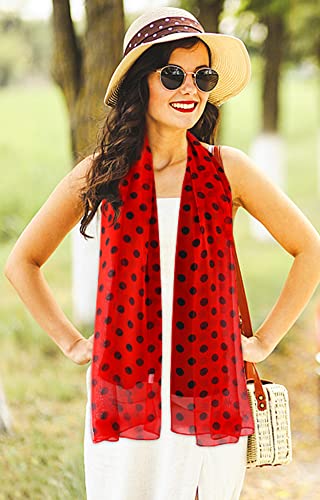 E-Clover Unique Fashion Women's Scarf Chiffon Sheer Scarves for Women Lightweight - color: Polka Dot-red Black