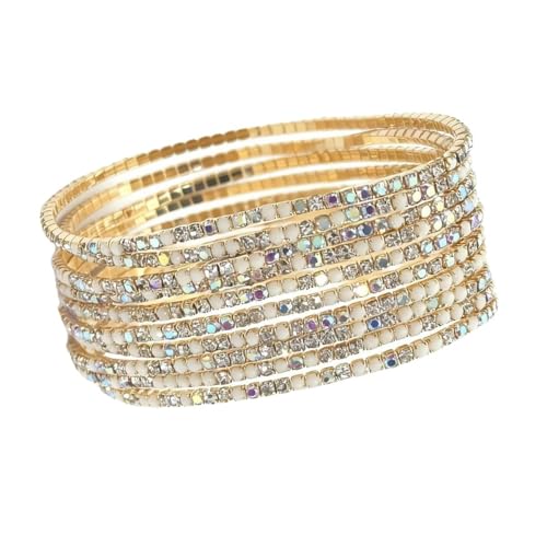 10 Pieces Women's Tennis Bracelet Set 2mm Extra-fine Delicate Rhinestones Adjustable Stackable Stretch Bracelet Wedding Party Jewelry Gifts - color: G-Beige+White