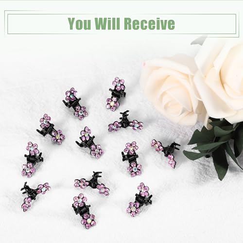 VOCOSTE 12 Pcs Mini Hair Claw Clip, Small Rhinestone Hair Clips, Metal Little Hair Clips for Women and Girl Flower Hair Accessories, Pink - color: Pink