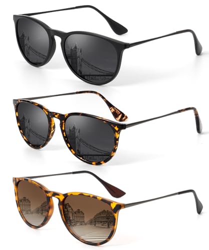KALIYADI Sunglasses Womens Polarized Womens-Sunglasses: Trendy Sun Glasses with UV400 Retro Style for Party Beach Shopping - color: C1 Black/Grey + Leopard/Gradient Brown + Glossy Leopard/Grey