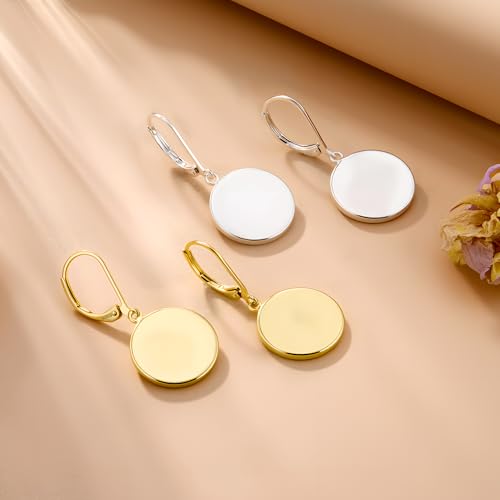 Disc Dangle Earrings for Women, 14K Gold Plated Flat Hypoallergenic Drop Earrings, Silver Classic Coin Leverback Earrings for Women Jewelry Gifts - color: A-Silver