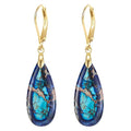 XGALBLA Boho Long Teardrop Stone Dangle Drop Earrings for Women Natural Healing Stone Leverback Earrings Statement Gold Tone - color: lighe and Deep Blue- Golden Leverback