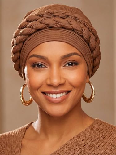 Woeoe Women African Turbans Pre-Tied Twisted Grey Hat Rhinestone Stretchy Head Wrap for Church Party - color: Khaki