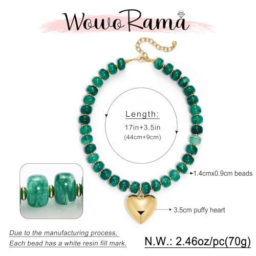 WOWORAMA Chunky Heart Necklaces for Women Colorful Resin Beaded Choker Necklace Gold Puffy Heart Statement Necklace Trendy Acrylic Choker Jewelry - color: Dark-Green