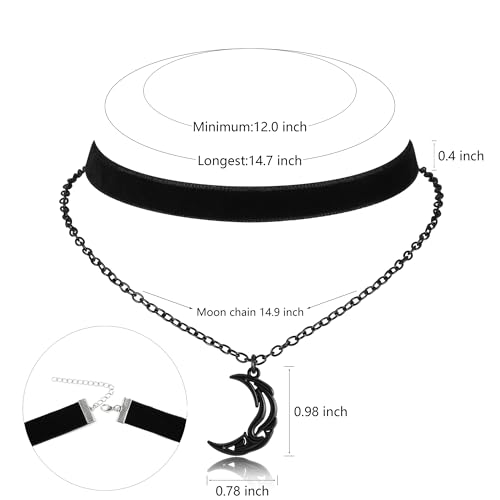 Gothic Choker, Choker Necklace for Women, Black Velvet Choker, Layered Necklace, Goth Jewelry for Women - style: Black Crescent Moon