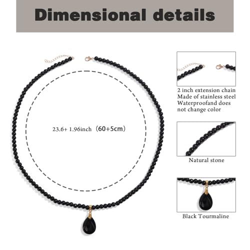 Healing Crystal Necklaces for Women Trendy Natural Stone Beaded Long Pendant Necklaces for Womens Handmade Bohemian Fashion Necklace Jewelry Gift - color: Black Tourmaline