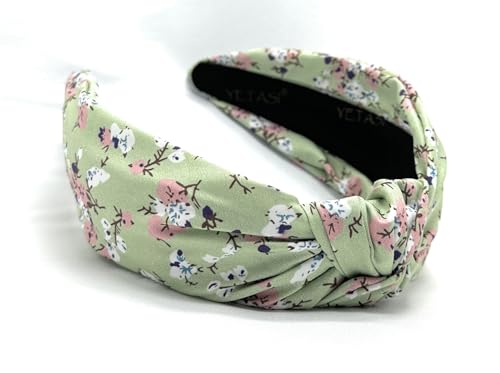 Fall Headbands for Women Satin Pastal Green Bloom Floral, Warable All Day, Colorful Autumn Flower Head band, Silk Feel, Womens Knotted Headband Fashion Designer Top Knot Girls Hair - color: Pastal Green