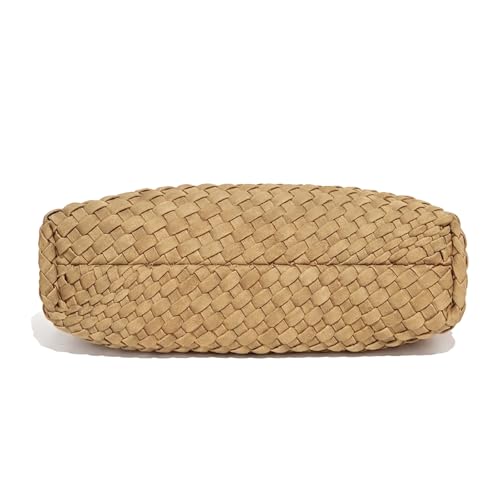 Premium Woven Shoulder crossboby Bag for Women, Slouchy Hobo Handbag with Braided Strap and Matching Zipper Pouch - color: Brown