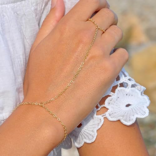 choice of all Hand Chain Bracelet Gold Finger Ring Bracelet Hand Chain for Women Trendy Birthday Jewelry Gifts - color: B2:hand chain bracelet-gold