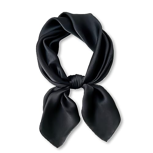 Ciormis 100% Mulberry Silk Scarf-Women's 21''/27''Square Silk Hair Head Scarf Neckerchief with Gift Packaged - color: 27''x 27''-style 39-black