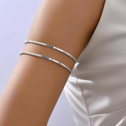 Frodete Upper Arm Cuff for Women Boho Minimalist Armlet Jewelry Outfit Accents Summer Beach Costume Party Dress Accessories Gift - color: D3:Silver Arm Cuff